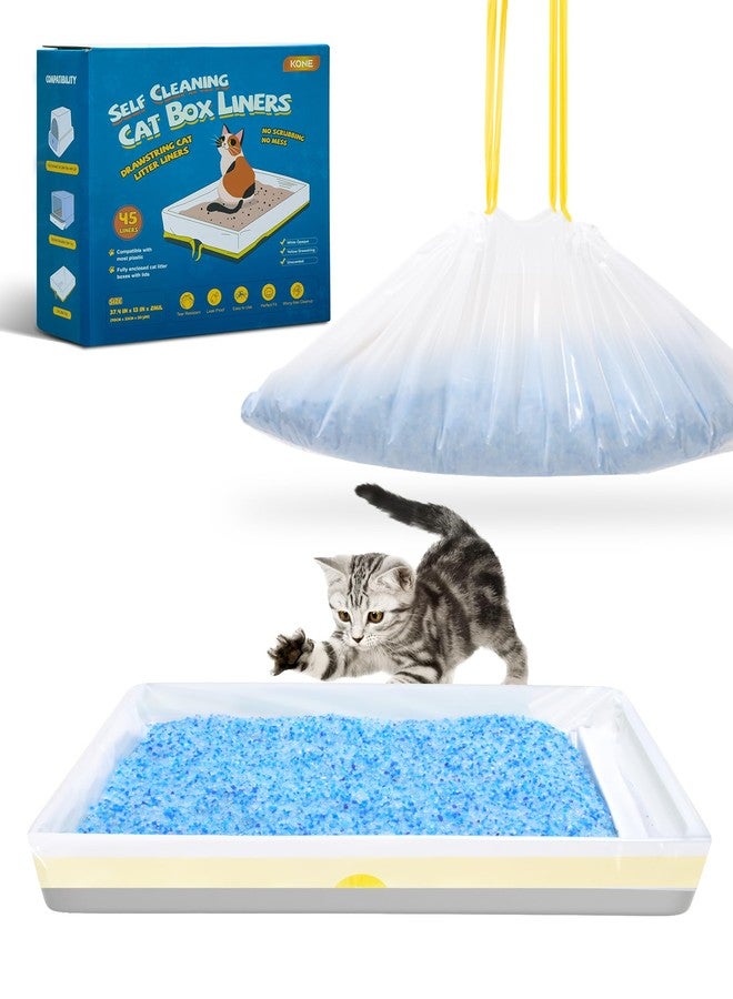 KONE 45 Count Litter Box Liners, Pet* Scoopfree Self-Cleaning Box Liners, Automatic Kitty Litter Bags, Thickened & Leak-Proof Drawstring Cat Litter Waste Bags, Disposable Refill Tray Rectangle Bags - Image 1